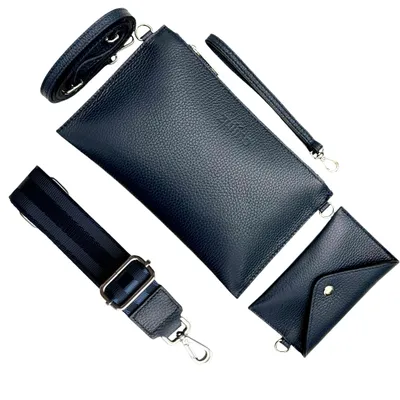Produktbild von Zulino Clutch Ledertasche Klein Reisepass Tasche Abendtasche Umhängetasche Echtleder Handtaschen-Set Doppelgurt abnehmbar verstellbar Dunkelblau