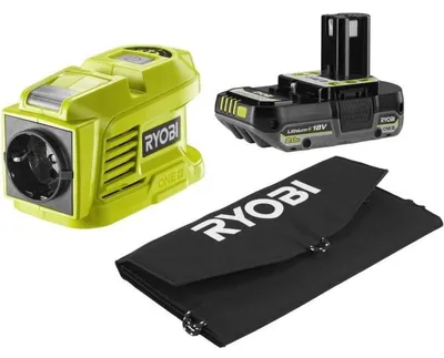 Image de Kit de voyage – RYOBI – 21 W, panneau solaire + transformateur/chargeur RY18BI150B-0 + 1 batterie lithium-ion 18 V, 2,0 Ah