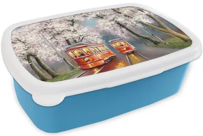 Produktbild von KitchenYeah® Lunchbox Brotzeit Brotdose 17x11 cm Gemälde - Ölgemälde - Straßenbahn - Blühender Baum Kinder Brotzeitdose - Lunch - Kunststoff  - Brotbüchse - Sandwichbox - Lunchbox für Kinder