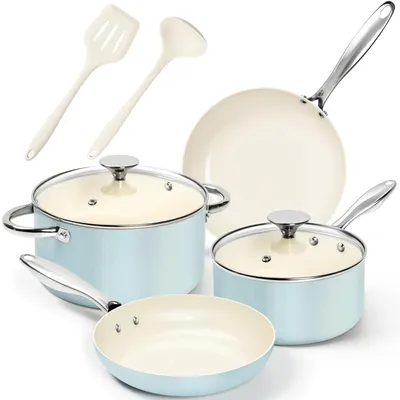 Produktbild von MICHELANGELO 8-teiliges Kochgeschirr-Set, Titan-Antihaftbeschichtung, Blau