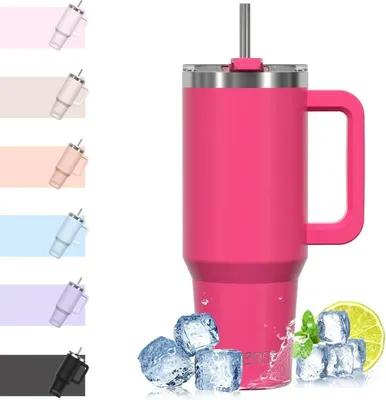 Image de WATERSY 40oz Thermo mug en acier inoxydable rose foncé avec poignée