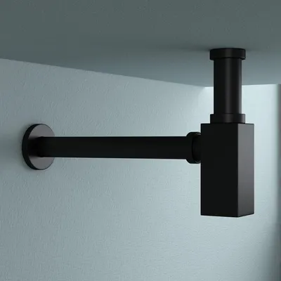 Image de doporro Siphon Noir Mat pour Lavabo Vasque Siphon en Laiton Design Rectangulaire Anti Odeur S06