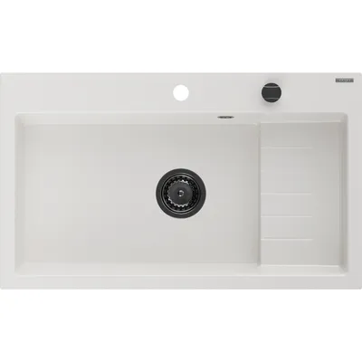 Zdjęcie produktu dla Mexen Omar zlewozmywak granitowy 1-komorowy 800 x 480 mm, biały, syfon czarny - 6520801005-20-B