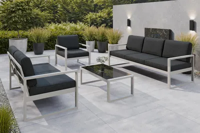 Produktbild von Margaret Hadas24 Gartenmöbelset Madera für 6 Personen Terassenmöbel Sitzbank mit Lehne, Gartenmöbel, 4-tlg. Sitzgruppe mit Tisch kaschmir, graubraun