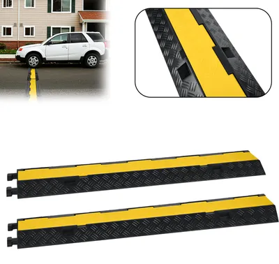 Produktbild von ACXIN 2‑teilige Kabelschutz‑Überfahrrampe aus Industriegummi, 2‑Kanal, hohe Achsenbelastbarkeit, modular verbindbar, Schwarz‑Gelb, für Gewerbe und Baustellen