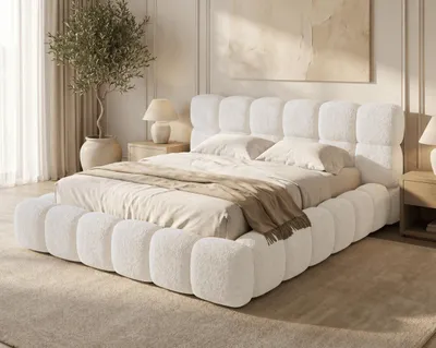 Obrázek produktu pro BESILIO Čalouněná postel 160x200, bouclé tkanina Tokyo – postel s úložným prostorem a rošt, moderní postel s velkým množstvím pěny – krémová barva