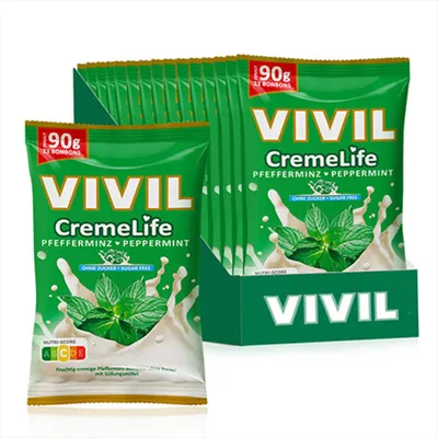 Produktbild von VIVIL Creme Life Pfefferminz Sahnebonbons ohne Zucker | 15 Beutel x 90g