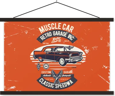 Produktbild von MuchoWow® Textilposter Auto - Orange - Oldtimer - Zitat 150x100 cm mit schwarzem Rahmen - Schlafzimmer