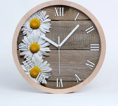 Produktbild von Holzuhr 25fi cm wanduhr - weiße Spitzen - Gänseblümchen Holz