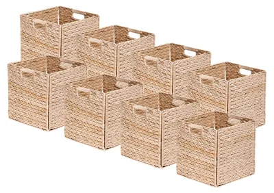 Image de Lot de 8 paniers de rangement - 31 x 31 x 31 cm - En hyacinthe d'eau naturelle