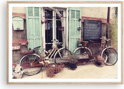 Produktbild von Gerahmtes Poster - Rahmen in heller Eiche - Fahrräder Vintage Mietshaus - 100x70 cm - Wand Bild - Wanddeko - Wandbilder - Kunstposter - Wandposter - Bilderrahmen - Bilder - P2NAA100x70-4588