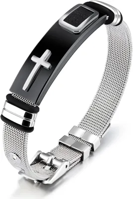 Produktbild von OSTAN Herren Edelstahl Armband Kreuz-Mesh-Armreif Silber Einstellbar