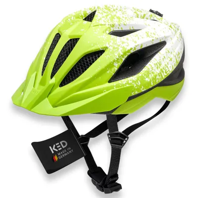 Produktbild von KED Street Jr Pro Kinder- und Jugend-Fahrradhelm mit LED Rücklicht, Maxshell-Technologie, K-FIT; Farbe: lime green white matt; Größe: 53-58 (M)