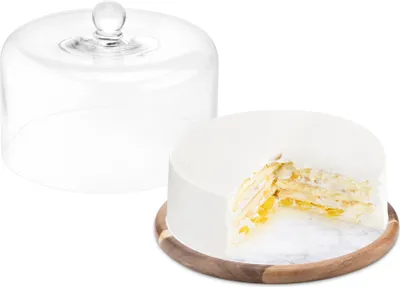 Produktbild von NAVARIS Tortenplatte mit Glas Glocke Ø 28cm - Kuchenplatte Kuchenglocke  - Tortenbehälter rund - Kuchenbehälter mit Deckel - Tortenbutler aus Marmor