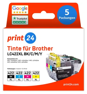 Immagine prodotto di NUOVO: print24 Cartucce d'inchiostro per Brother LC422XL, Multipack (BK/C/M/Y), 5 pezzi