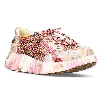 Produktbild von LAURA VITA Damensneaker Nikito 57 rosa bunt mit floral bedrucktem Plateau bequeme Weite G gepolsterte herausnehmbare Lederinnensohle Grösse 38 EU