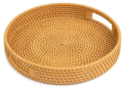 Produktbild von Omgoods – Rundes Serviertablett aus Rattan mit Griffen, 30 cm