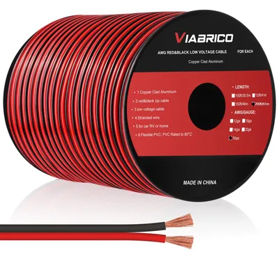 Obrázek produktu pro Elektrický kabel, 16 AWG, délka 60 metrů, 2 vodiče, barva: červená/černá
