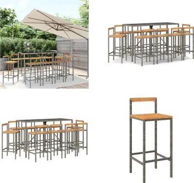 Produktbild von vidaXL 11 tlg. Gartenbar Set Grau Poly Rattan & Massivholz Akazie - Gartenbar Set - Gartenbar Sets - Garten Bar Set - Gartenbar