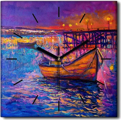 Produktbild von Coloray Uhr auf Leinwand 30x30 cm Wand Uhr Dekoration Wohnzimmer Segeltuch schwarze Hände -Bootsnachtlicht