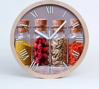 Produktbild von Holzuhr 30fi cm wanduhr - weiße Spitzen - bunte Gewürze