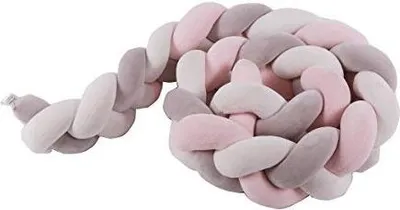 Produktbild von Bettumrandung Kinderbett Baby Krippe Baby Nestchen Weben Bettumrandung Kantenschutz Kopfschutz für Babybett Bettausstattung Kinderbett Stoßstange (150cm, Grau&Weiß&Pink)