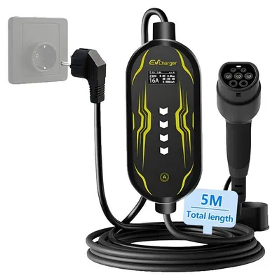 Image de Chargeur pour véhicule électrique, portable, compatible Type 2, prise Schuko, 3,5 kW, câble de 5 mètres