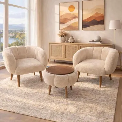 Productafbeelding van Hanah Home, Set van een fauteuil en een salontafel (3-delig) - 100% melamine, beige