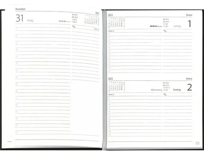 Produktbild von Buchkalender DIN A5, Balacron, 320 Seiten, 1 Tag / 1 Seite, schwarz, Samstag/Sonntag 1 Seite 1 Leseband, Eckenperforation