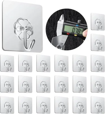 Produktbild von Famanu Selbstklebende Wandhaken 20 Stück - Transparent, Tragkraft bis 20 kg, Edelstahl