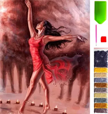 Produktbild von ARTULIO - Diamond Painting Set - Tänzerin im Roten Kleid - 40 × 30 cm - Home Wand Deko, Crystal Art, 5D Diamant Painting