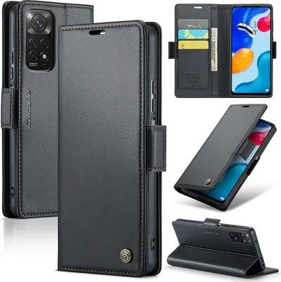 Obrázek produktu pro Redmi Note 11 Case, kožené peněženkové pouzdro Card Case Protective Cover with Stand pro Xiaomi Redmi Note 11 4G / Note 11S Black