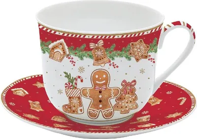 Produktbild von Tasse mit Untertasse FANCY GINGERBREAD Lebkuchenmännchen 400ml Easy Life