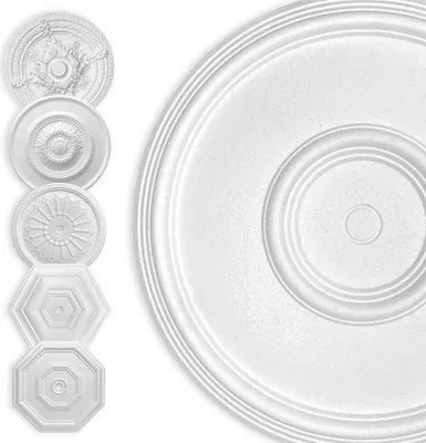 Produktbild von HEXIM Stuckrosette Styropor EPS weiß, Deckenrosette rund & eckig, Innendekor für Decke & Wand, Deckenrosette Kronleuchter Zierelement Architektur Stuck (40x40 cm Kreis)