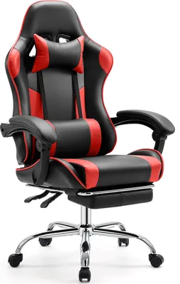 Produktbild von Sweiko Gaming Stuhl ,Schreibtischstuhl mit Fußstütze und bequemer Lendenwirbelstütze,Ergonomisch,Liegesessel mit Kopfstütze,Kunstleder,Rot,Schwarz