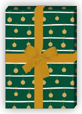 Produktbild von Schickes Streifen Weihnachtspapier mit Weihnachtskugeln, grün, 32 x 48cm - G9863, 32 x 48cm