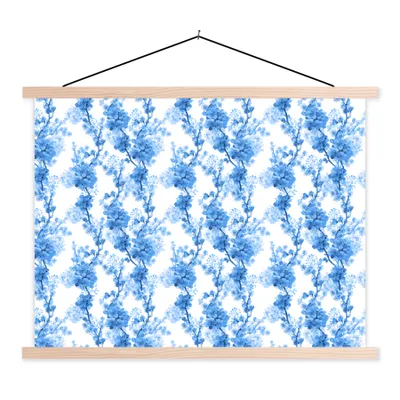 Produktbild von MuchoWow® Textilposter Blumen - Blau - Hortensie 120x90 cm mit holzfarbenen Rahmen - Magnetisch