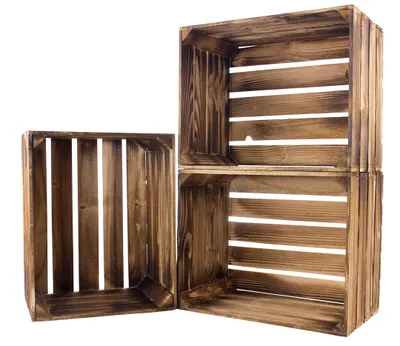 Produktbild von 3x geflammte/flambiert Obstkiste 50cm x 40cm x 30cm Holzkisten Weinkisten Kiste Box Geschenkbox