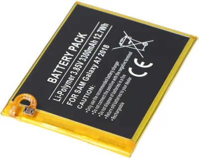 Produktbild von Akku passend für Samsung Galaxy A7 2018, Li-Polymer, 3,85V, 3300mAh, 12,7Wh, built-in, ohne Werkzeug