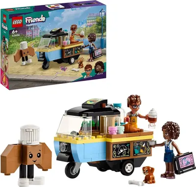 Zdjęcie produktu dla LEGO Friends Mobilna piekarnia, wózek z jedzeniem dla dzieci w wieku od 6 lat, dziewczynek i chłopców, zestaw do budowania z pojazdem, minilaleczkami Aliyą i Jules oraz figurką psa Aira, 42606