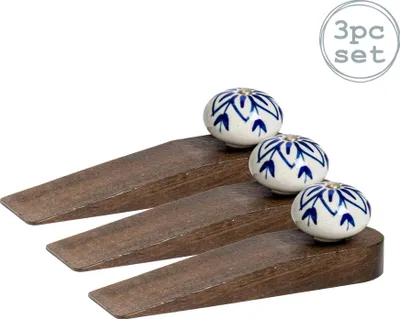 Produktbild von Traditionelle Vintage Tür Stopper Keil - Blau x3