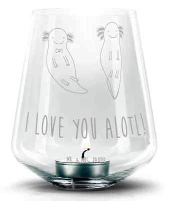 Produktbild von Mr. & Mrs. Panda Laterne Axolotl Liebe - Transparent - Geschenk, Teelichthalter, Glas Windlicht, Valentinstag, Hochzeitstag, Kerzenhalter, Mitbringsel, für Frauen