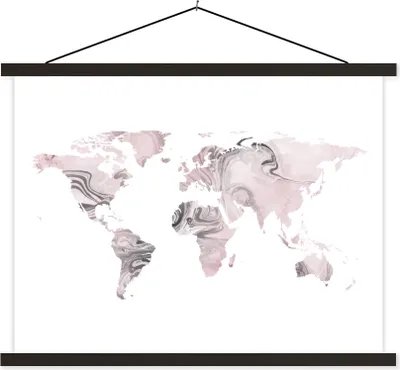 Produktbild von MuchoWow® Textilposter Weltkarte - Farbe - rosa 120x90 cm mit schwarzem Rahmen - Aufhänger für Poster