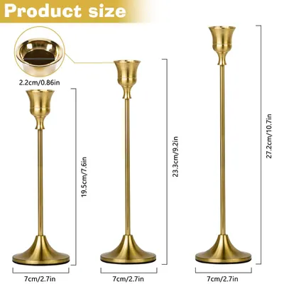 Image de Ensemble de 9 chandeliers pour bougies-coniques, 3 hauteurs : 19,5 cm, 23,3 cm et 27,2 cm, en métal, idéal pour la décoration de fêtes