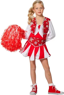 Produktbild von Cheerleader Mädchen Deluxe Rot Kostüm 128