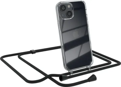 Produktbild von EAZY CASE Handykette kompatibel mit Apple iPhone 13 Mini, Handyhülle mit Umhängeband, Handykordel, Schutzhülle Clear, Band in Schwarz