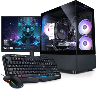 Produktbild von kiebel.de PC Set Gaming mit 27 Zoll TFT Invader XS V AMD Ryzen 7 5700X, 32GB DDR4, NVIDIA RTX 5060 8 GB, 1TB SSD, WLAN, Windows 11, Komplettsystem Gaming