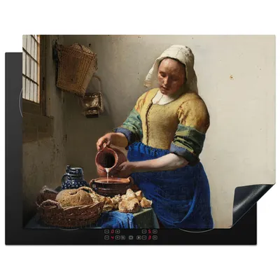 Produktbild von KitchenYeah© Herdabdeckplatte Das Milchmädchen - Gemälde von Johannes Vermeer , 77x59cm, Küche Deko, Glaskeramikkochfeld Herdabdeckung, Abdeckplatte fùr Kochfeld