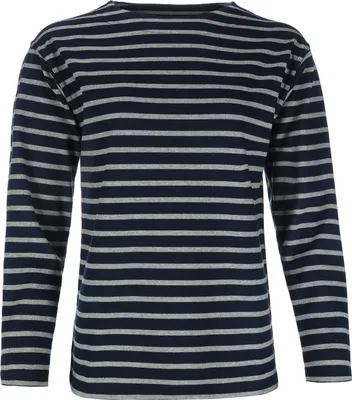 Produktbild von modAS Damen Shirt Bretonisches Damenshirt mit U-Boot Ausschnitt - Ringelshirt Streifenshirt Langarmshirt mit Streifen aus Baumwolle in Blau/Graumelange in Größe 40