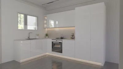 Produktbild von Winkelküche – Eckküche – Küchenzeile L-Form – Komplettküche – Küchenzeile – Velmora – KÜ05-A – 300 x 180 cm – Weiß Hochglanz Ohne Arbeitsplatte